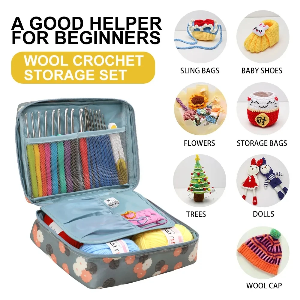 New Hot Wool Crochet Kit Storage Bag Ergonomic Knitting Croche Hooks Set Yarn and Sewing Accessories Women Gift For Beginners