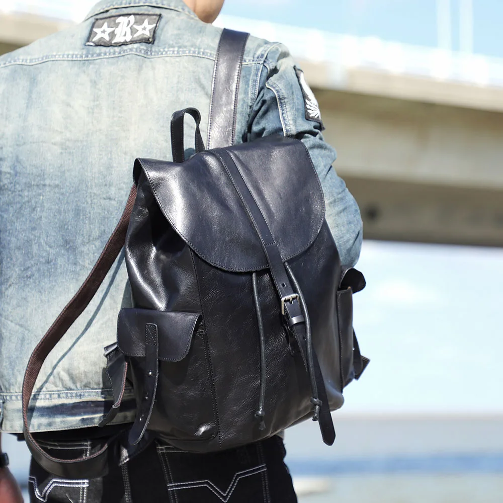 Lässiger Herrenrucksack aus echtem Leder, Laptoptasche für Herren, Reisetasche, Obermaterial aus Rindsleder, modischer Herrenrucksack im Preppy-Stil – Detail 6