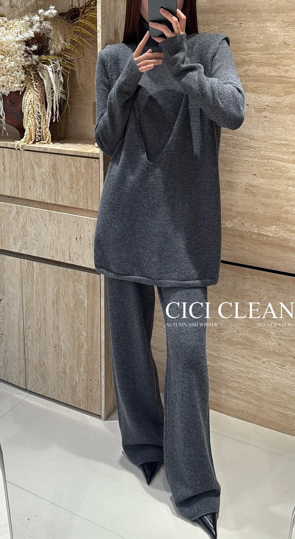 BJTZ ملابس نسائية أنيقة محبوكة ثلاث مجموعات لخريف وشتاء 2025 موضة جديدة بلون سادة ملابس نسائية متماسكة #5