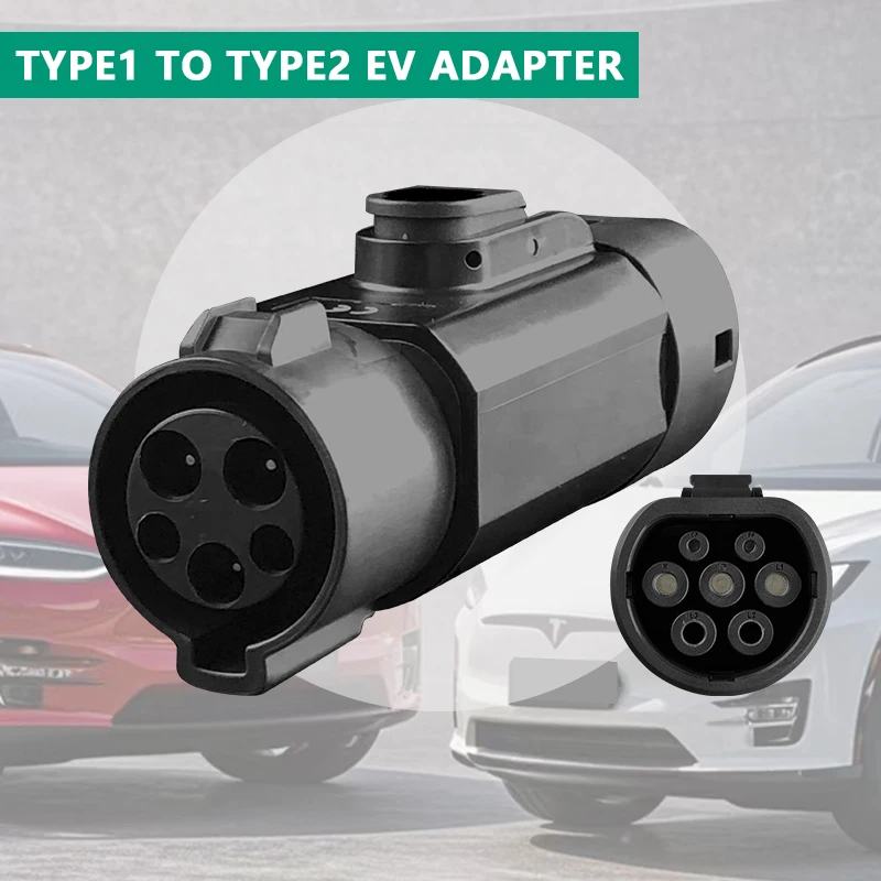 Type 1 to Type 2 EV Charger Adapter 32A EV Charger Connector SAE J1772 to Type 2 Adapter for Electric Vehicle Charging