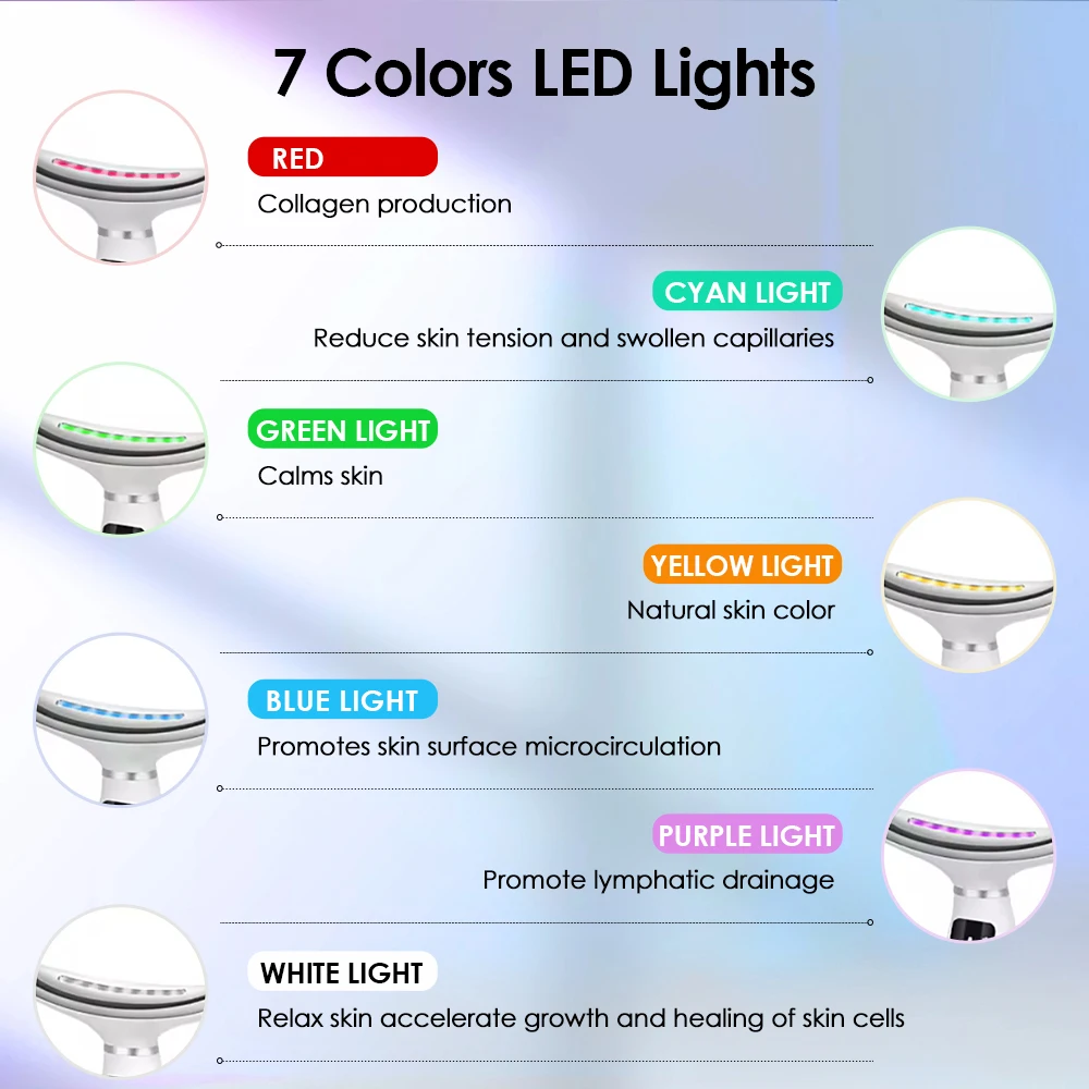 7 가지 모드 목 리프팅 뷰티 장치 전기 얼굴 마사지 LED 조명 진동 얼굴 마사지 이중 턱 목 리프팅 마사지