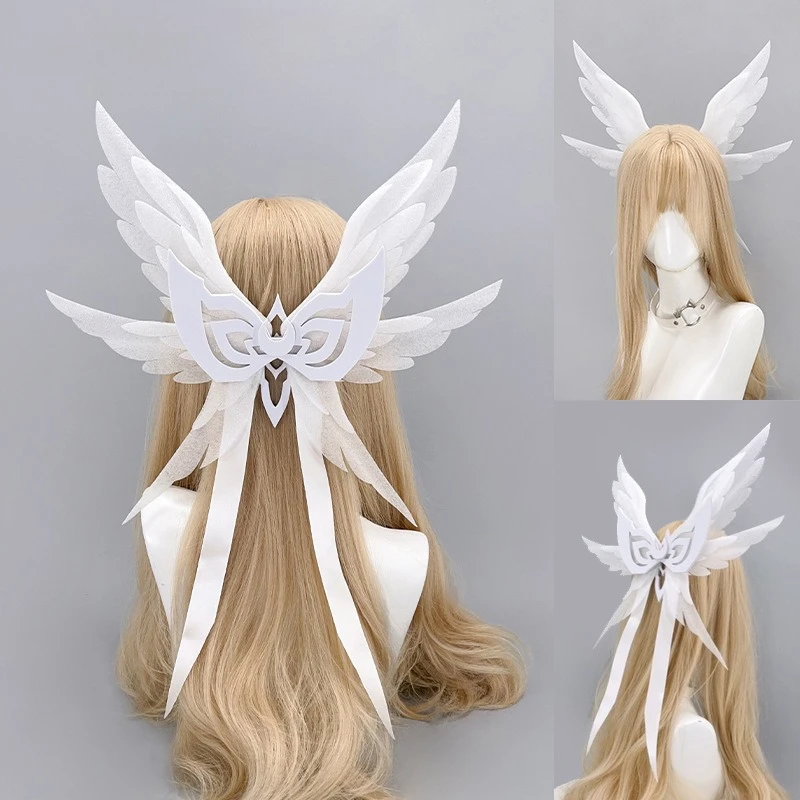 Pinza para el cabello con alas de ángel para adultos, elegante accesorio para fiestas, diadema de gran tamaño con temática de anime para fiestas de cosplay, disfraces de Halloween y accesorios.
