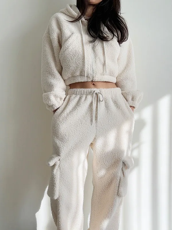 

Корейский женский костюм из меха ягненка, теплый двусторонний бархатный модный осенне-зимний костюм из двух предметов