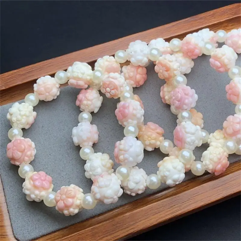 

13-14MM Natural Aliger gigas shell flower bead Bracelet Gemstone Round Bead Crystal Healing Gem Women Men Fine Jewelry Gift 1PCS