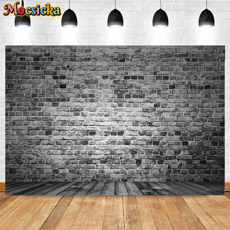 Retro White Black Brick Wall Background Poster Happy Birthday Party Children Portrait Photo Backdrop Studio Photography Props