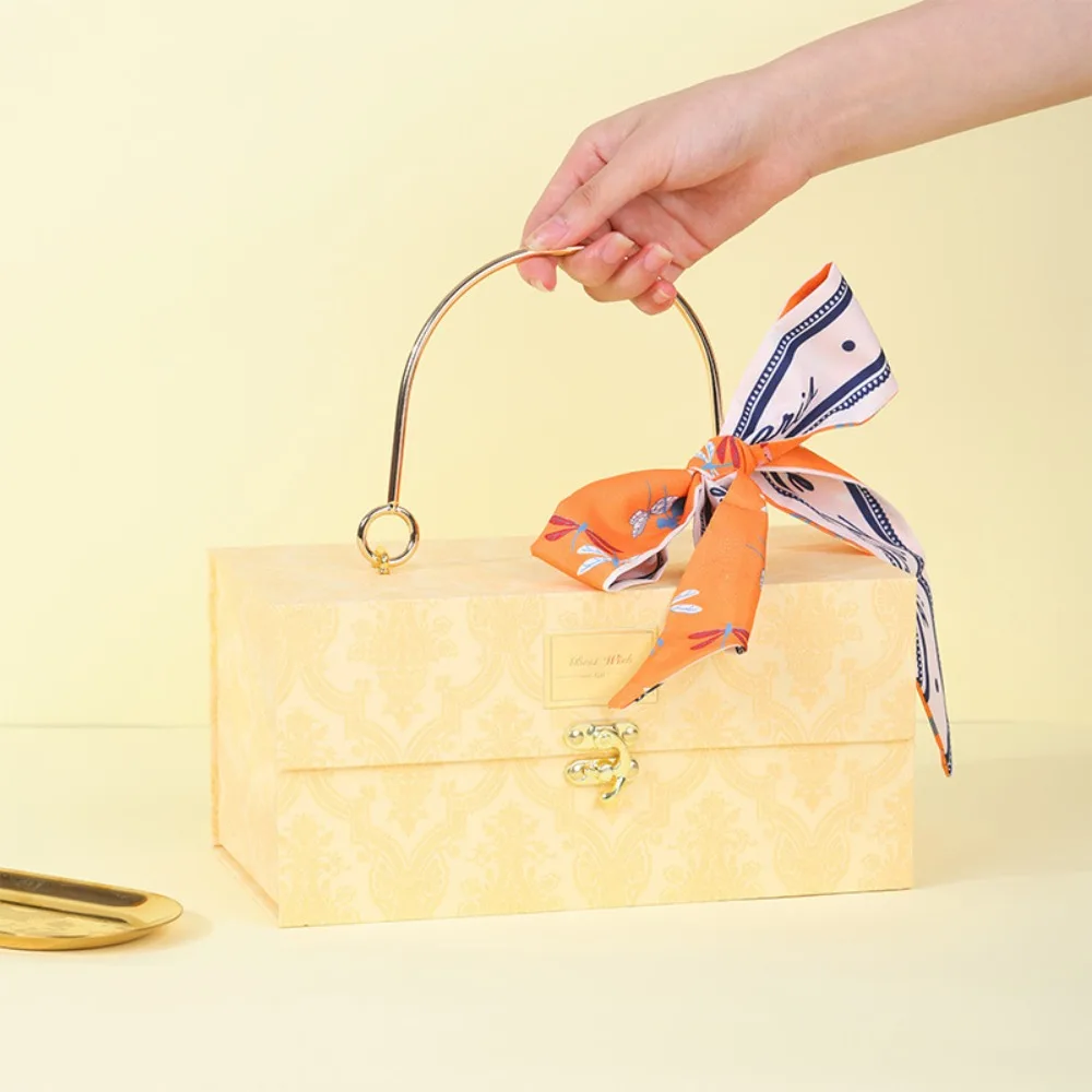 Fazzoletto da collo Sciarpe di camelia Nastro tessile dacron Fascia per capelli Sciarpa con confezione regalo per festival di metà autunno Sciarpa diagonale a trama semplice