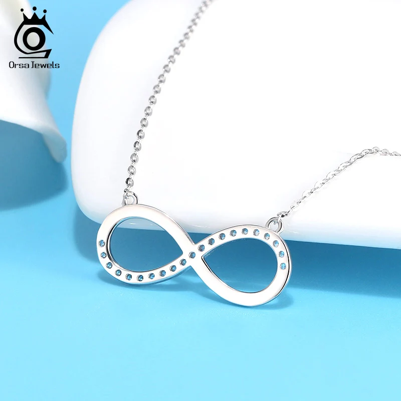 ORSA JEWELS Fashion Charm Infinity Pendant Necklace CZ Zircon Eternity Infinity Classic Choker Chain Collar Wedding Gift SN192