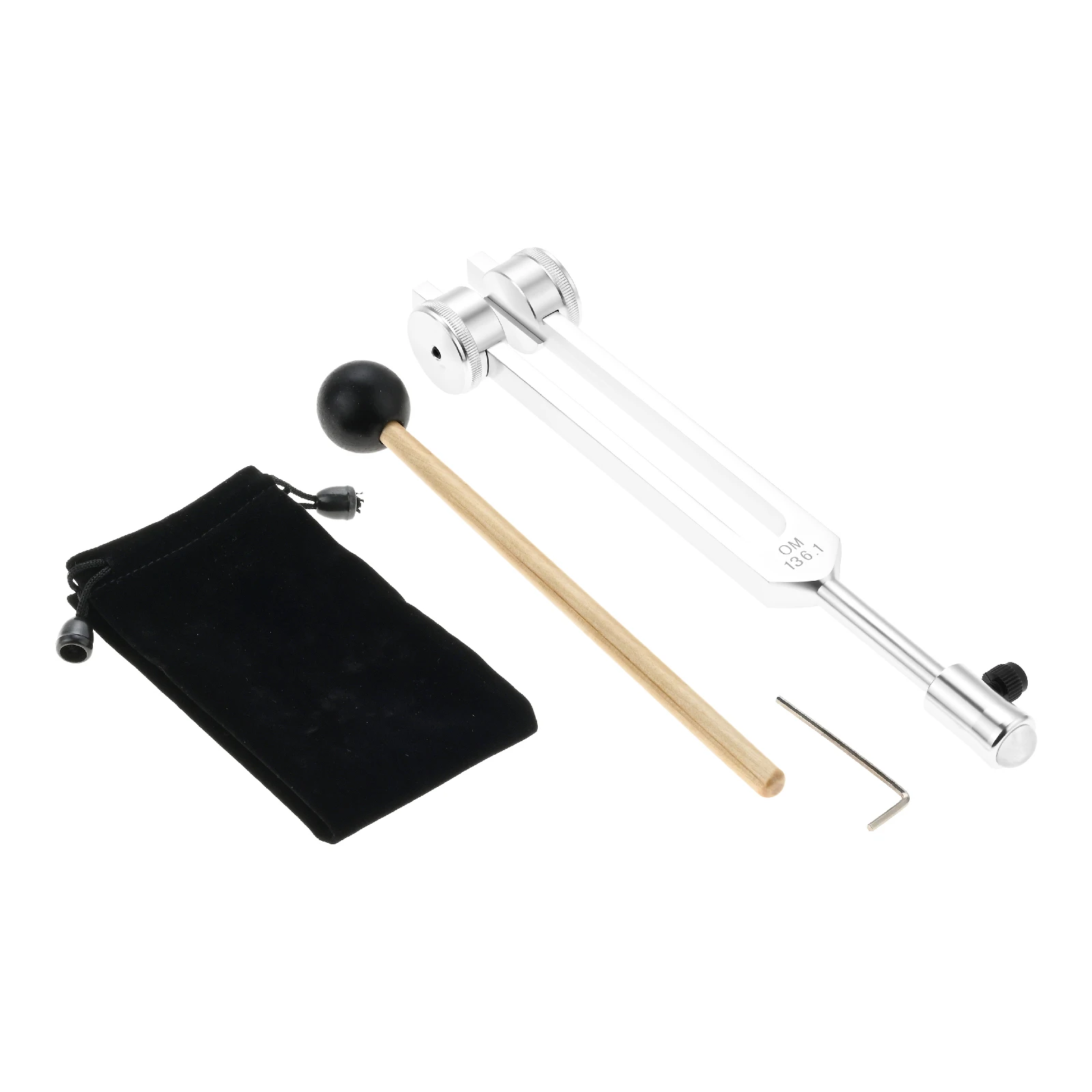 1Pc 136.1Hz Silver Tuning Fork Silicone Hammer Repair Tool Bag Chakra Tuner Adjustable Feet Reduce Stress Calm Nervous Reliving