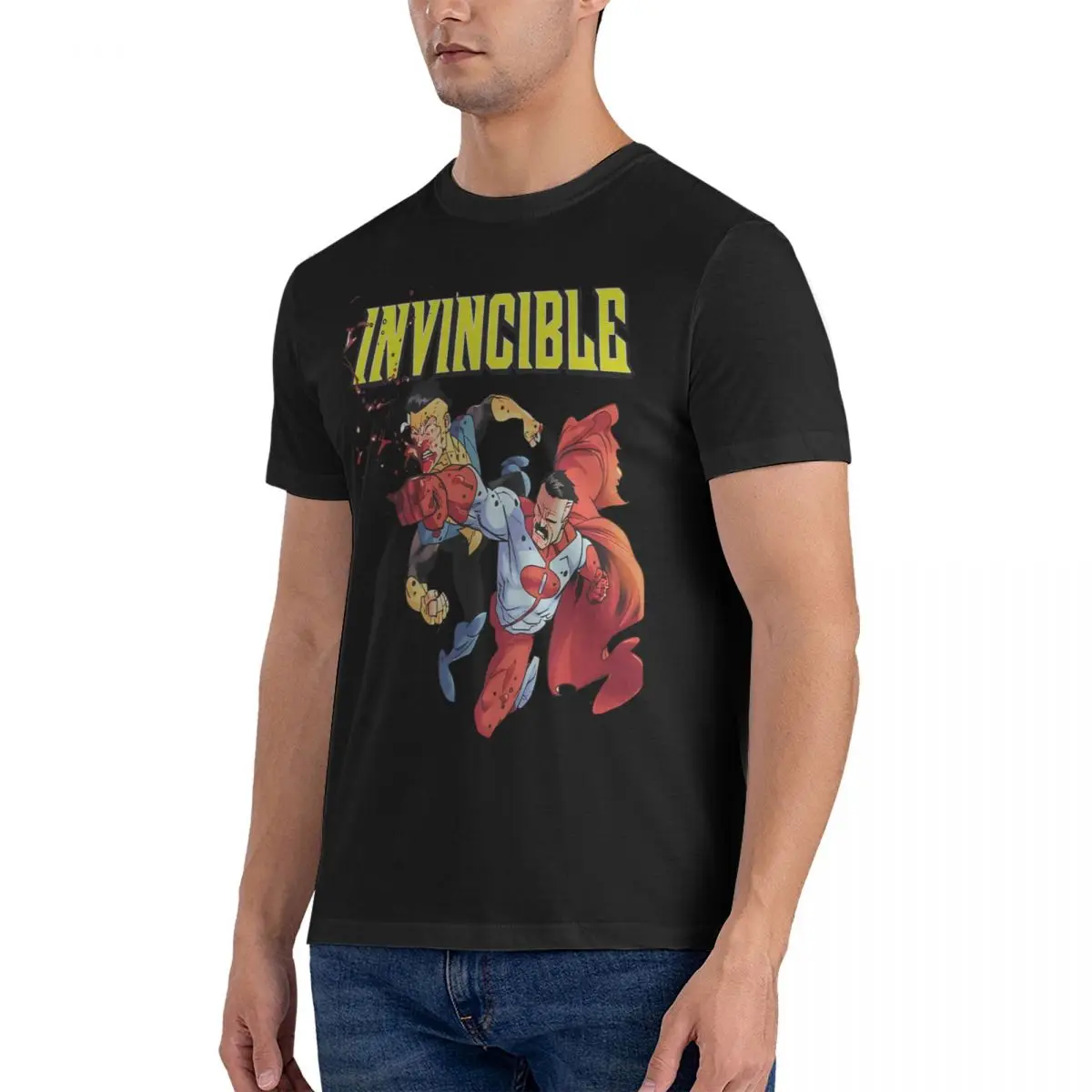 Invincible Vs Omni Man T-Shirts Men Invincible Vintage 100% Cotton Tees Round Neck Short Sleeve T Shirts New Arrival Clothing