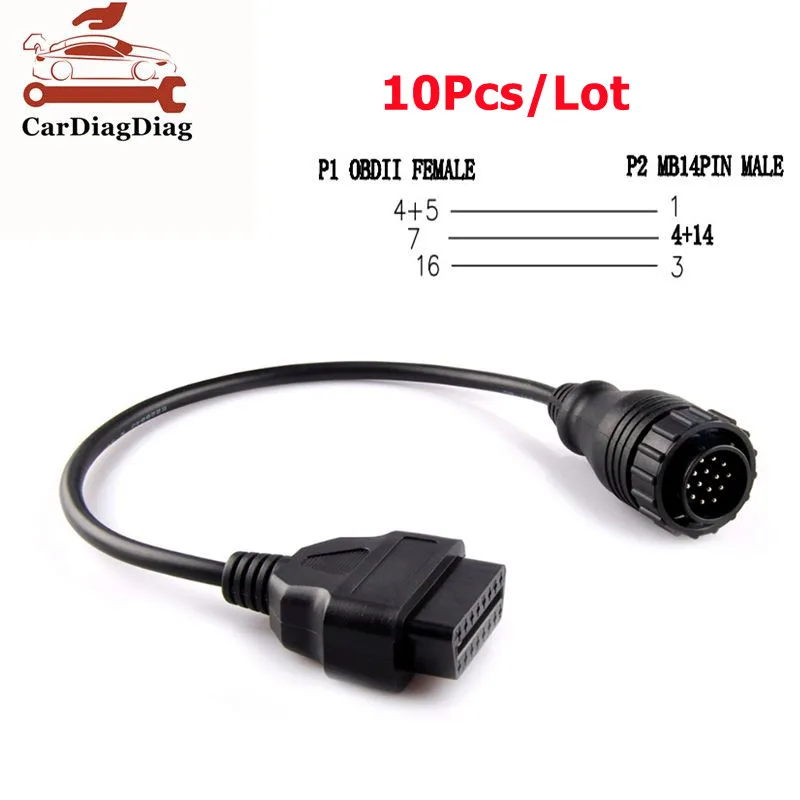 

10Pcs/Lot OBD2 OBD 2 Scanner Cable For Mercedes For Benz 14 Pin To 16 Pin Sprinter auto Diagnostic Tool Connector Adapter Cable