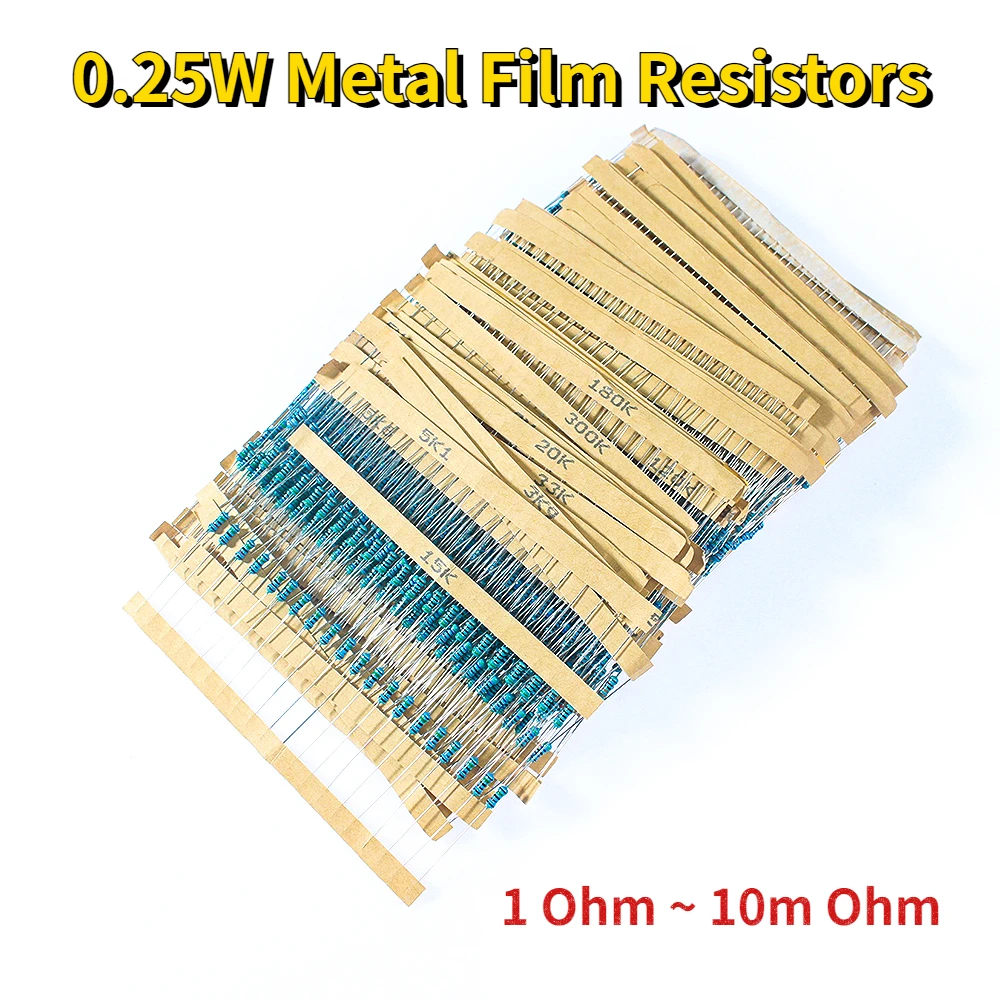 

1500PCS 0.25W Metal Film Resistors Assorted Kit 75 Values (1 Ohm ~ 10m Ohm) Resistance 1% Tolerance Resistor Pack Samples 1/4W