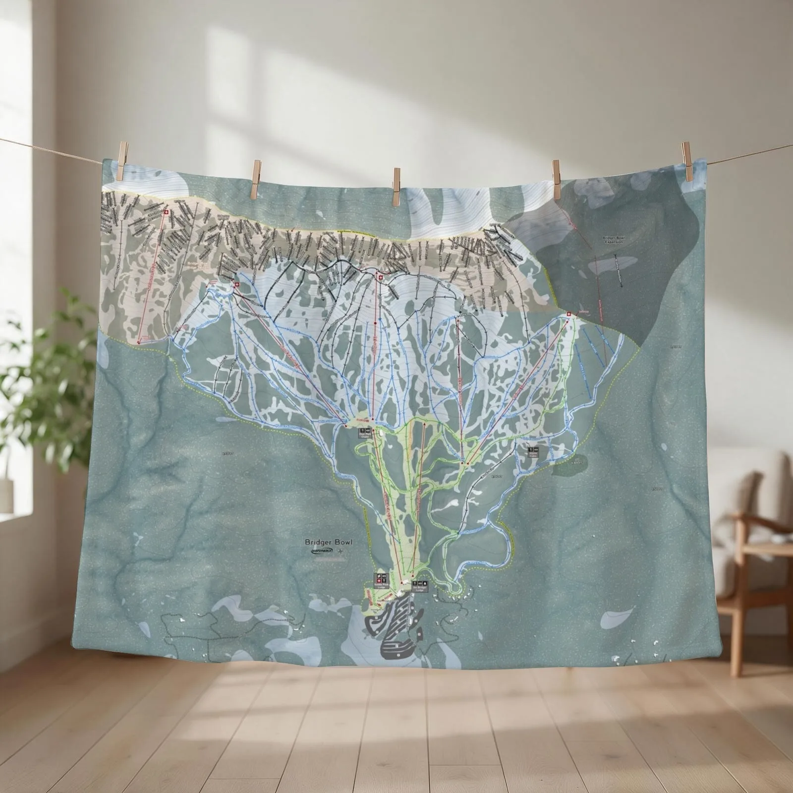 Bridger Bowl Resort Trail Map Throw Blanket couch cozy soft plush fuzzy picnic outdoor blanket