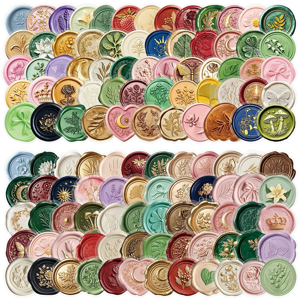 10/30/50/100pcs Transparency Cute Aesthetic Embossed Wax Seal Cartoon Stickers Waterproof Decorative Notebook Phone Case