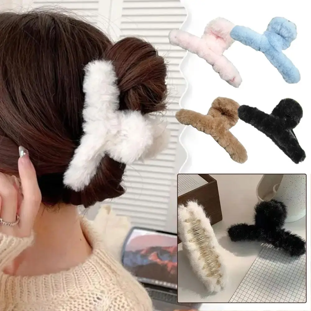 

Autumn And Winter Large Plush Clamps Shark Clip Curling Minimalist The Back Style Head Hair Ins Of On The H3S0