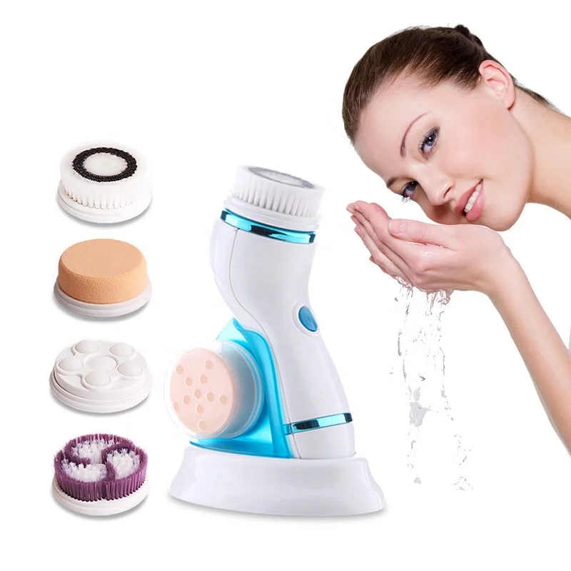 4 in 1 Ion USB Rechargeable Rotating Face Brush Scrubber Electric Facial Cleanser Brush for Skin care Removing Blackhead