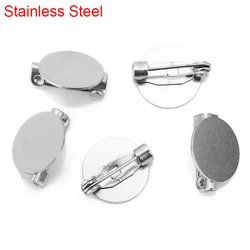 20sets Stainless Steel Brooch Pins Base Brooch Badge Holder 10 12 14mm Cabochon Settings For Crafts DIY Jewelry Making Supplies