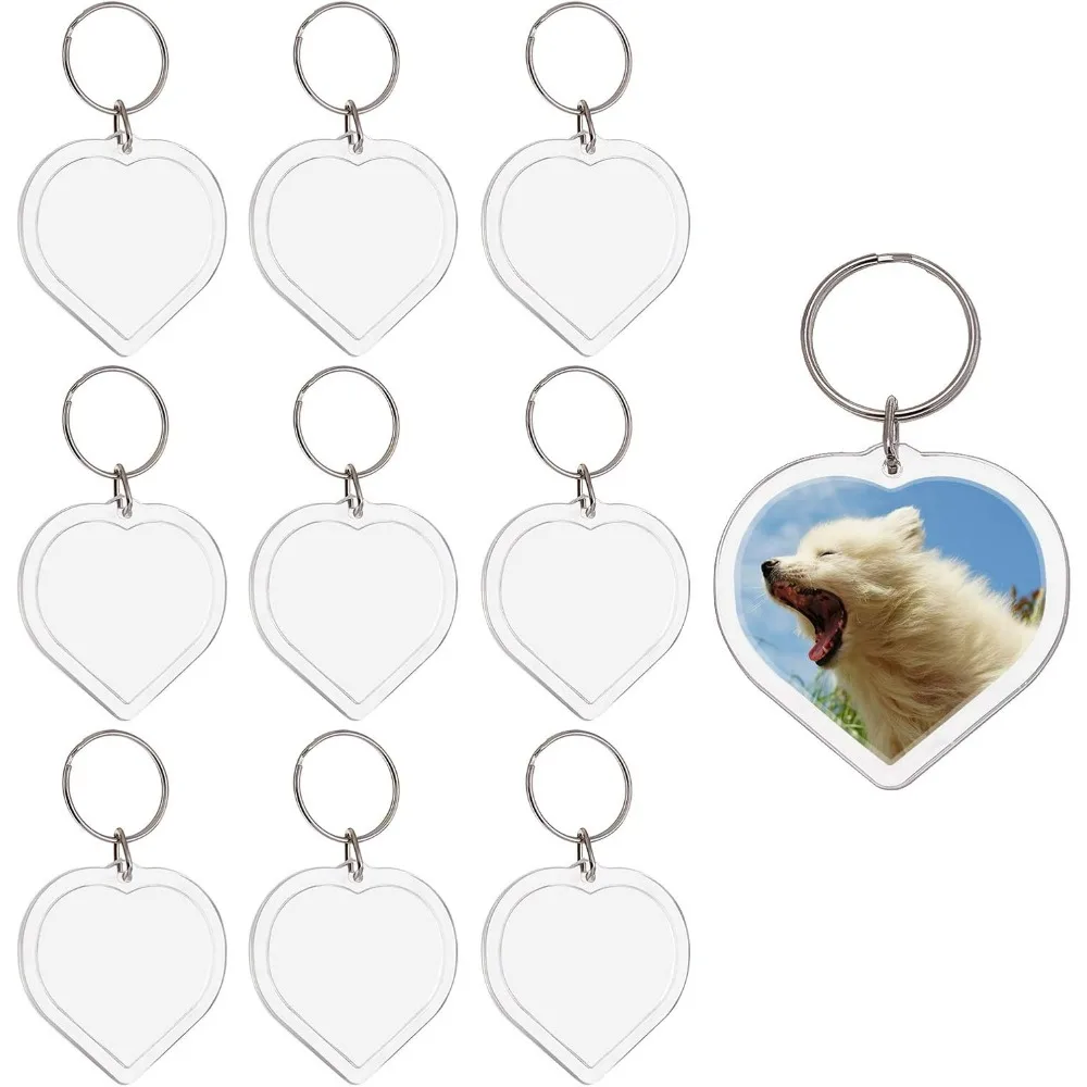 Blank Photo Insert Keychains, 30 Sets Acrylic Photo Snap in Keychain 2 x 1.9 Inch Heart Custom Blank Photo Keyring DIY Picture