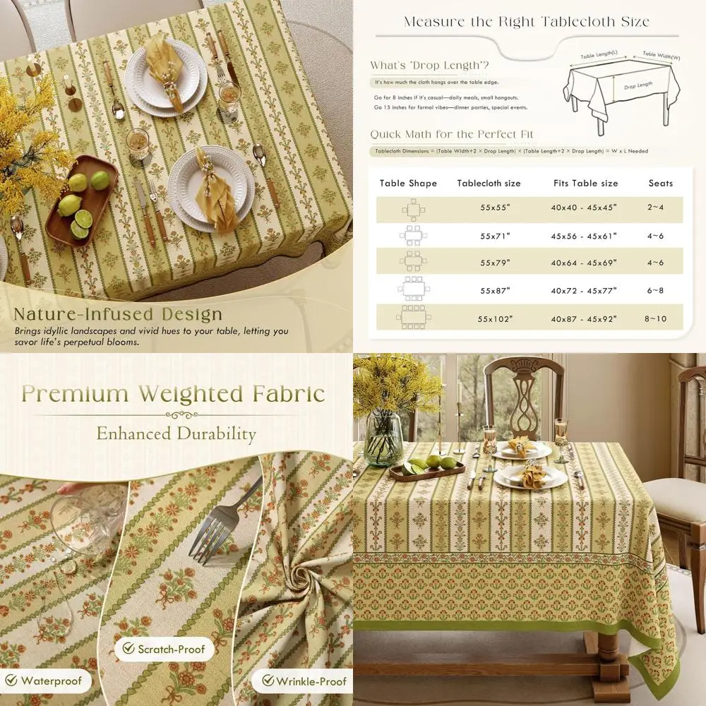 

Оливково-зеленая полосатая льняная скатерть в фермерском доме, прочный моющийся чехол 55x79 для весенних вечеринок