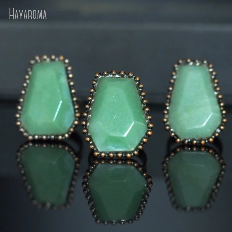 10Pcs Wholesale  Antique Bronze Color Tin Aventurine Soldered Coffin Shape Hexagon Vintage Style Handmade Ring RM48341