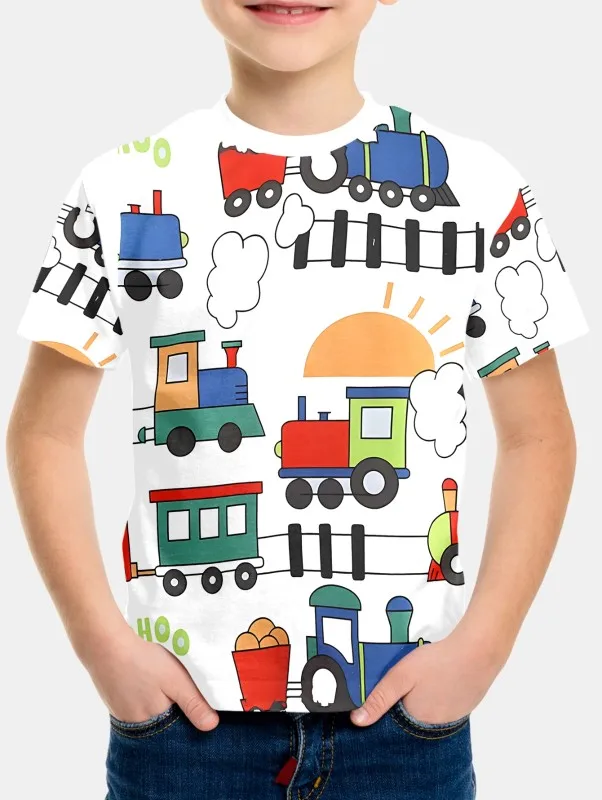 2024 abbigliamento per bambini Cartooon Train Sun White t-shirt per ragazzi abbigliamento per bambini abbigliamento per bambini manica corta Top