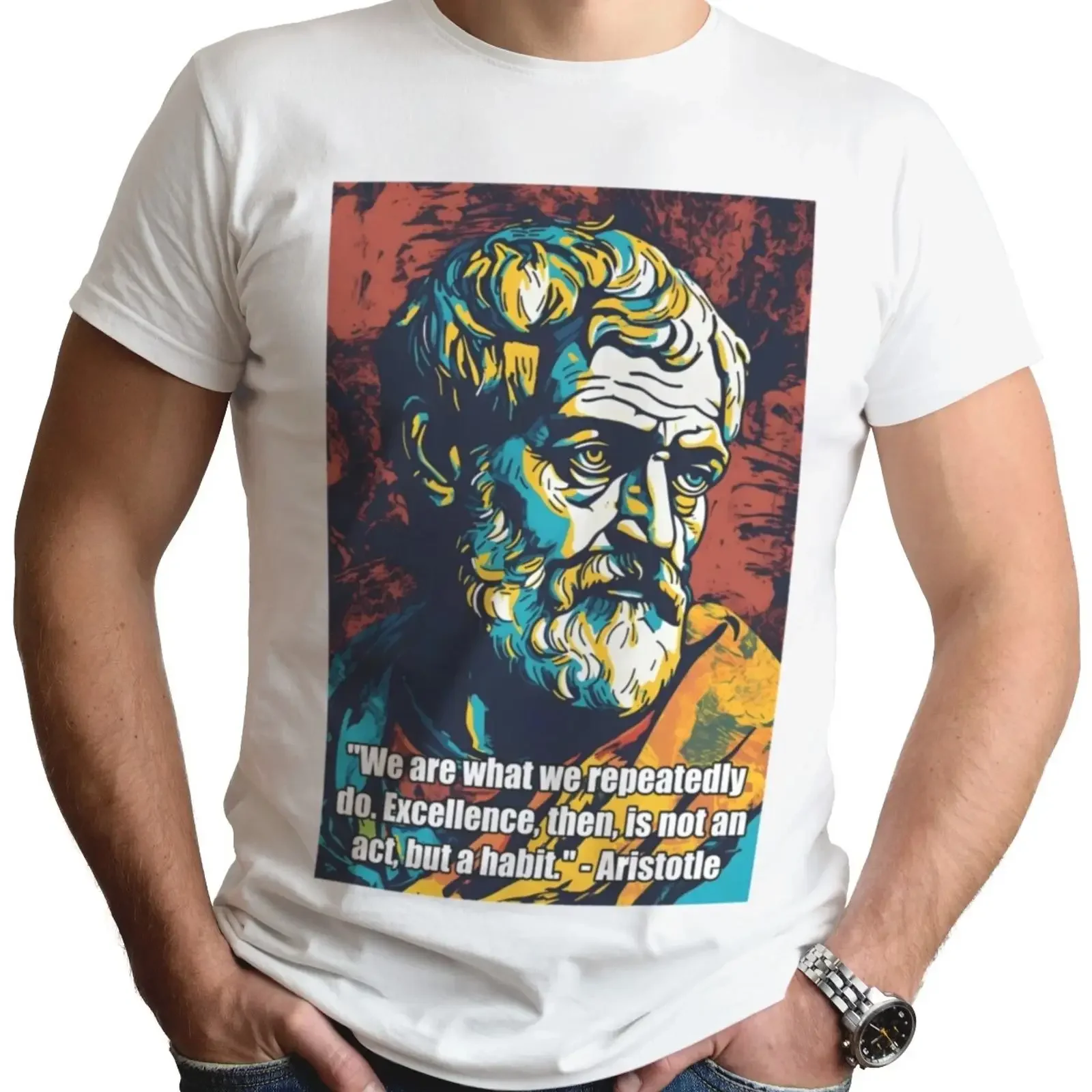 T Shirt Aristoteles Zitat Pop Art Philosoph Philosophie Lehrer Thema Top Geschenk vintage Washed Breathable