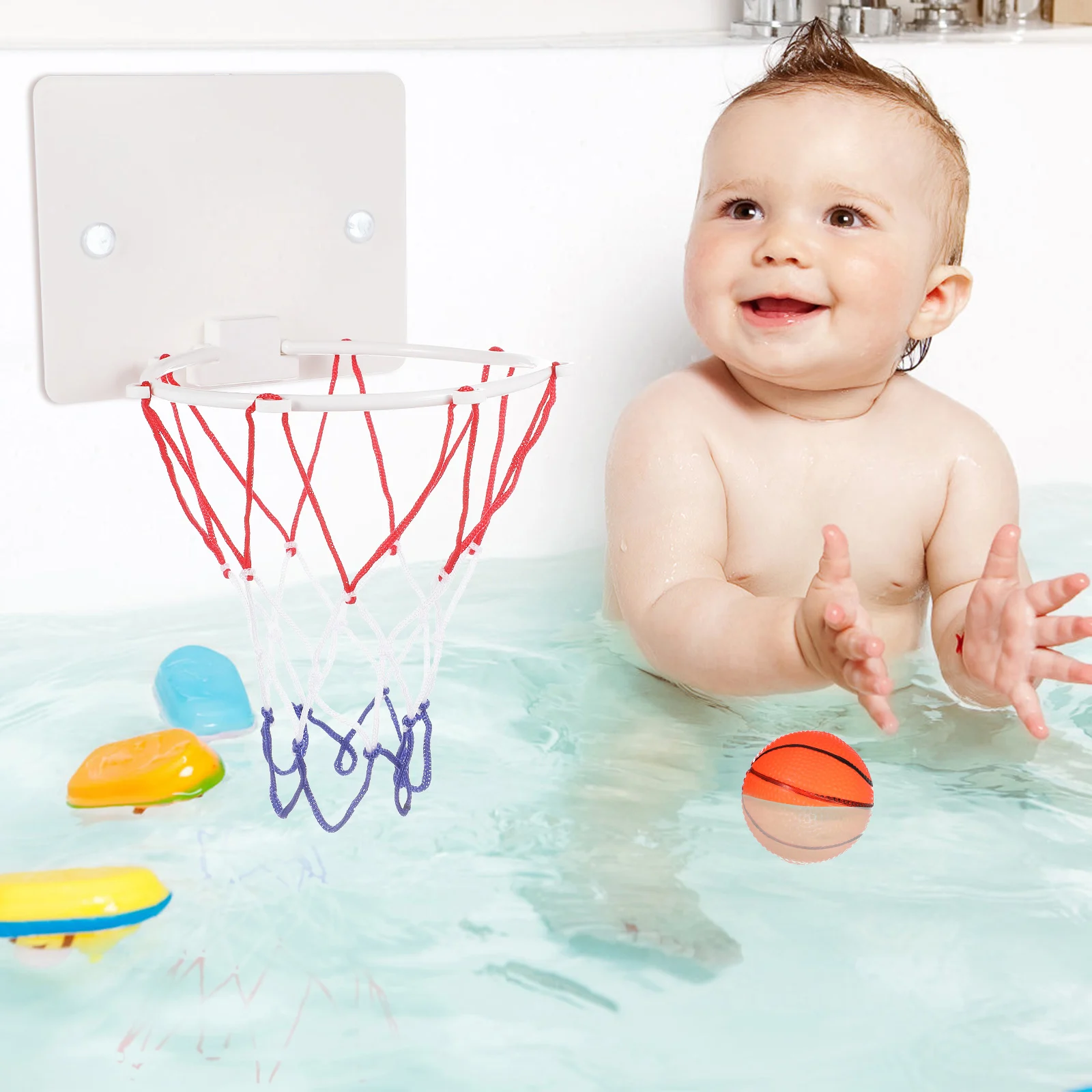 

1Set Indoor Wall-Mounted Basketball Hoop Set Kids Mini Basketball Game Includes Backboard Inflator 2 Balls Easy Mount Suction