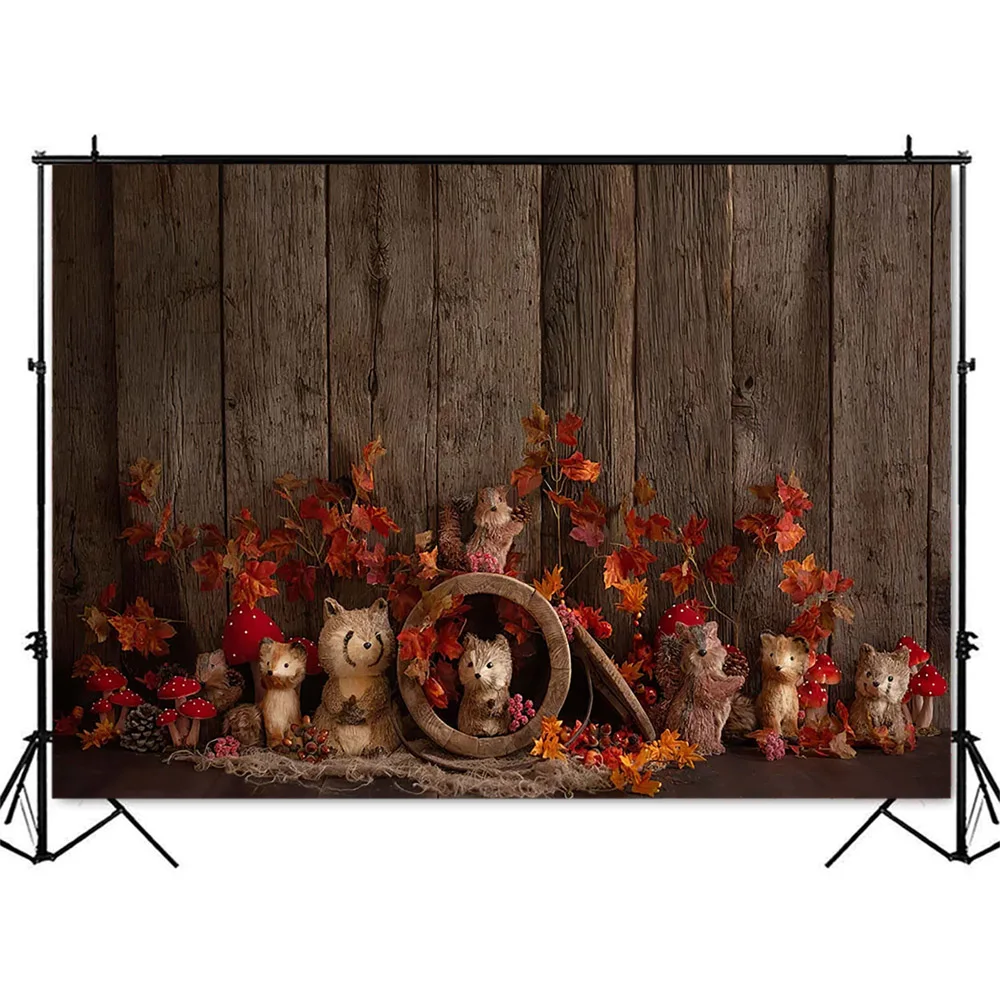 Autumn Burrow Photography Backdrop Little Squirrel Maple Leaves Newbron Kids Cake Smash Portrait Background for Photo Studio