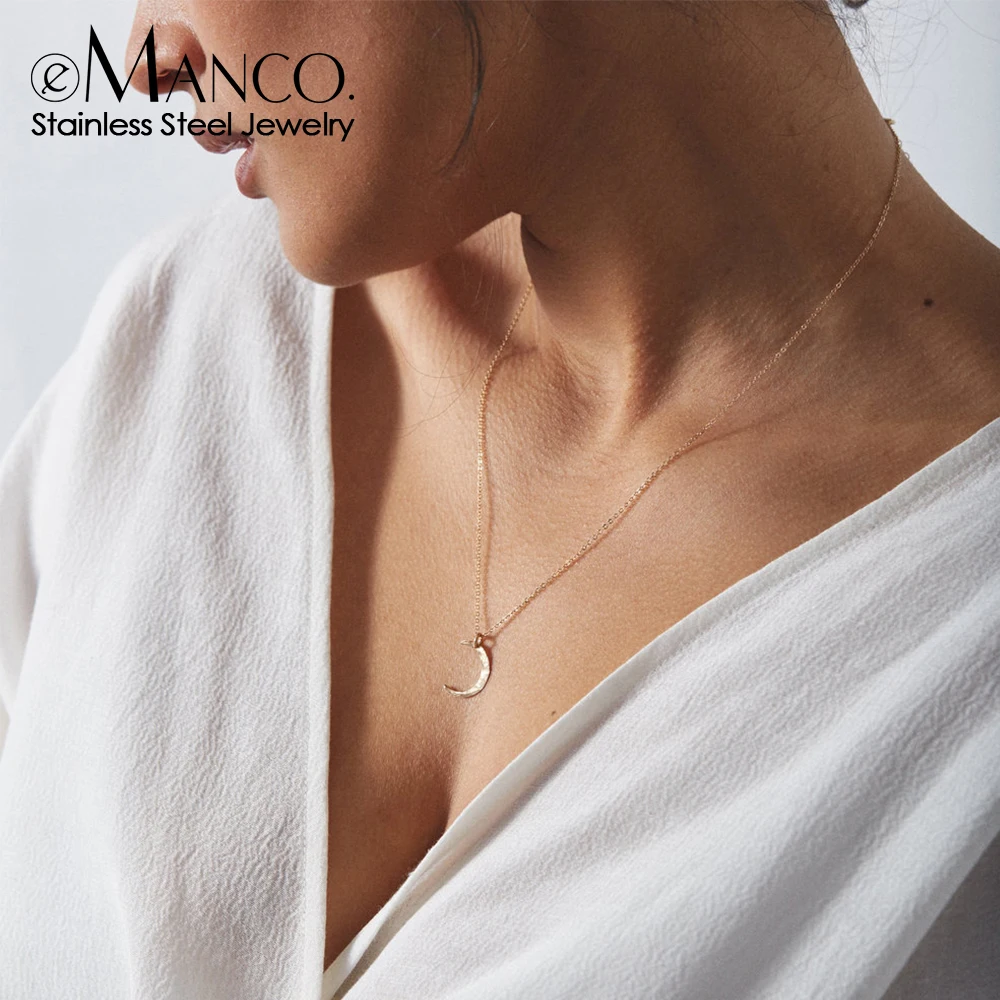 e-Manco Statement Stainless Steel Necklace Women Moon Pendant Necklace Dainty Chokers Necklaces for Women Graduation Gift