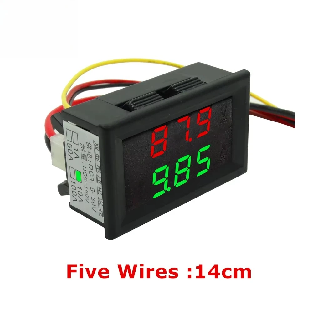 0,28 Dual Display 100V/10A Digitales Amperemeter und Voltmeter LED Farbe Rot Grün/Blau Auto Spannung Strom Meter