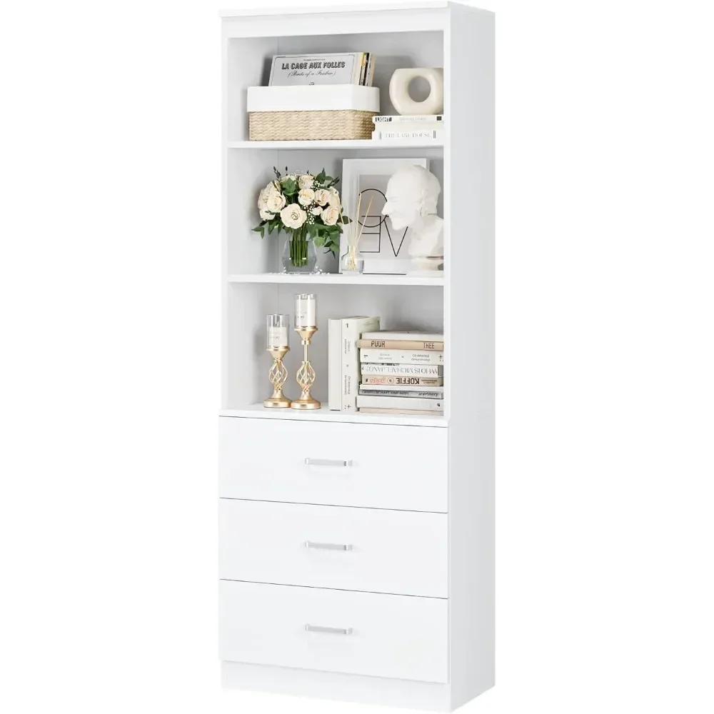 71 Inches Tall Storage Cabinet, Bookcase with 3 Drawers and 3-tier Open Shelves, Wooden Bookshelf Storage Organizer