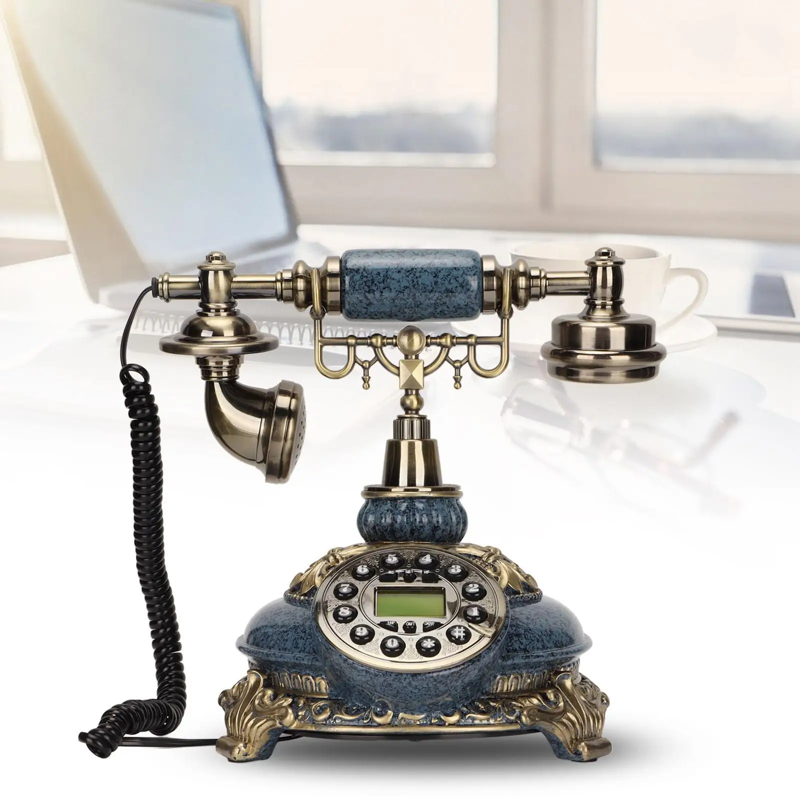 Vintage European Style Old Fashioned Telephone -Wire Desktop Landline Phone with Caller ID Display for office Home Decor