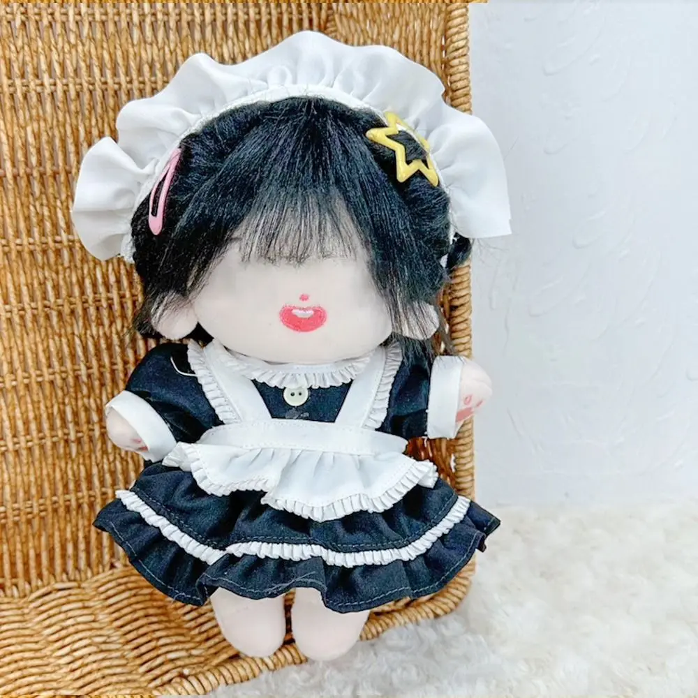 1Set Handmade 10/20cm Doll Clothes Maid Dress Headband Apron Kpop Plush Dolls Outfit Toys Baby Doll's Accessories Cos Suit