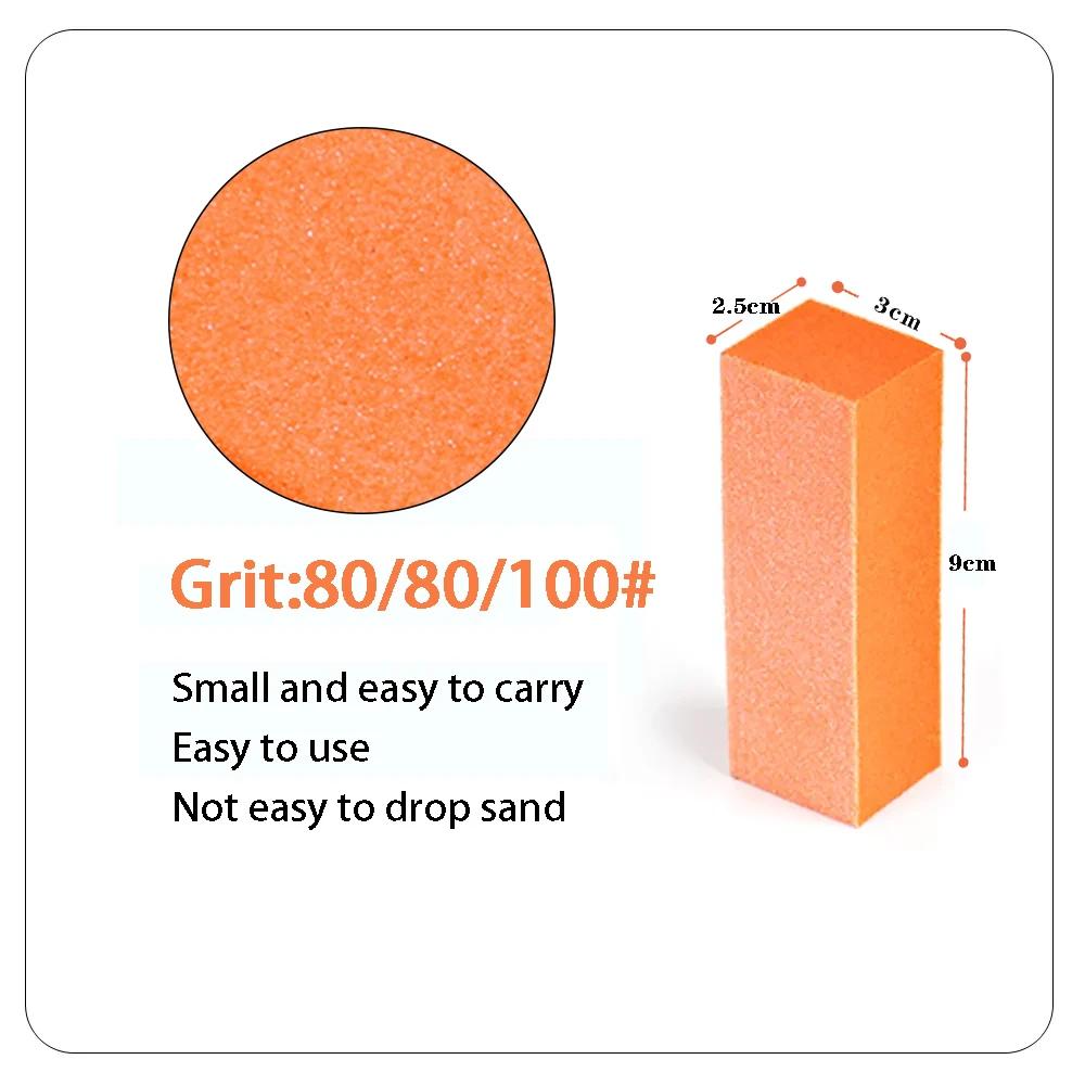 100/200/500 Pcs Wholesale Nails Buffer Sanding Tool 3 Way Sponge Orange Buffing Block Files 80/80/100 Grit