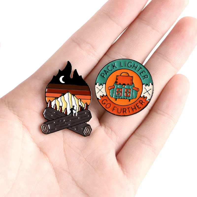 Go Further And Pack Lighter Lapel Pin Accessory Enamel Travel Camping Fire Brooches Badges Clothes Bag Jewelry Gifts For friends