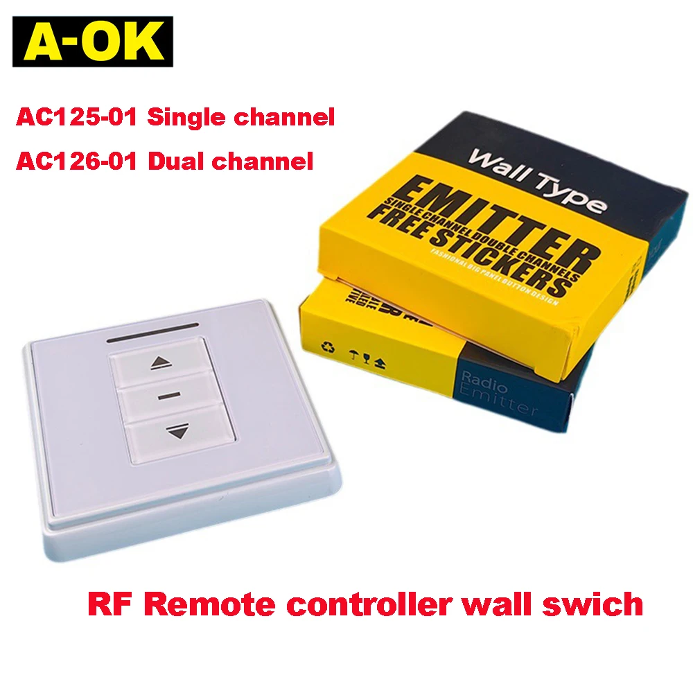 

Панель управления A-OK AC125-01/AC126-01 (одинарная/двойная), беспроводной настенный контроллер для моторов штор/роллет A-OK RF433