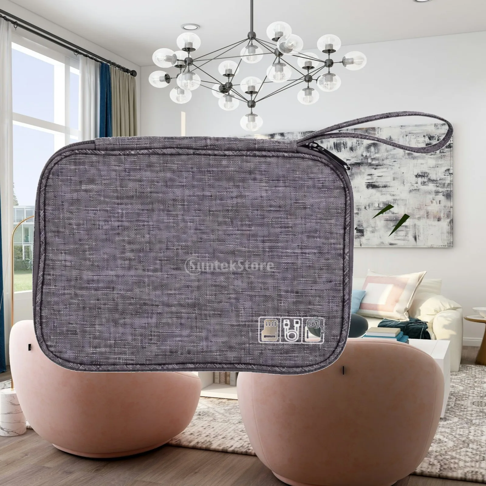 Oxford Cloth Accessory Case with Wrist Strap Zipper Closure Electronic Organizer with Hand Strap Cable Organizer Bag Portable