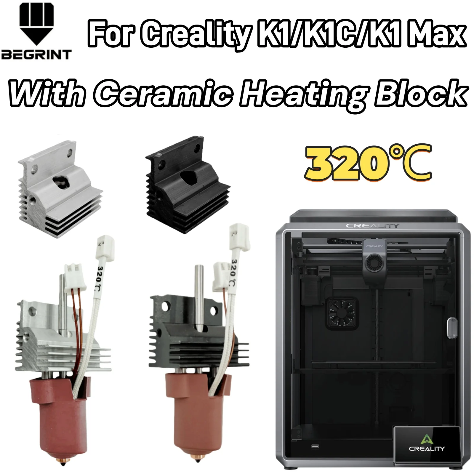 

High Flow 320℃ High Temp Hotend Kit for Creality K1 K1C K1 SE K1 Max 2025 Upgrade Ceramic Anti-Jam 3D Printer Parts