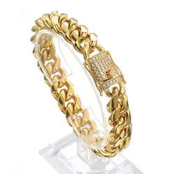 Iced Out CZ Hip Hop Stainless Steel 18k Gold Plated Cuban Link Bracelet for Women Men Luxury Bracelets on Hand Jewelry Gifts