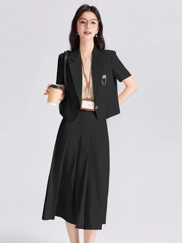 

Business Professional Short Sleeve Suit Jacket Women's Summer Elegant Simple Art Exam Dry Clean Commute Short Suit Set
