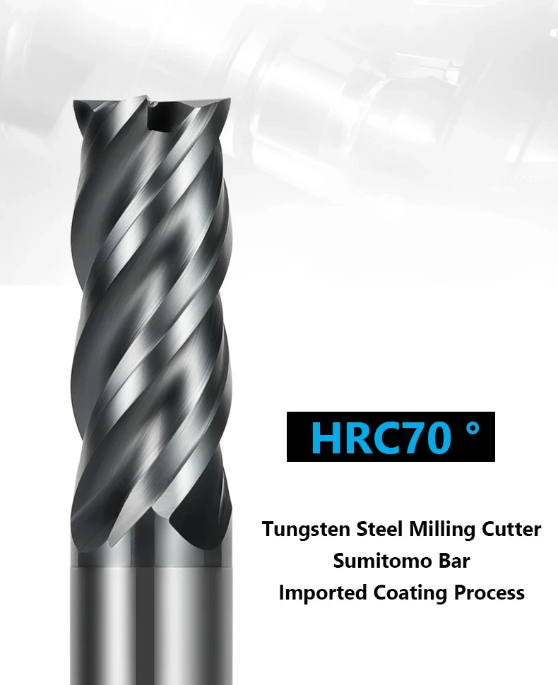 HRC70 CNC-Hartmetall-Schaftfräser, ungleicher Helix, effizienter Wolframschneider, 4-schneidiges Metall-Stahl-Bearbeitungswerkzeug, 6, 8, 12, 14, 20 mm Fräser – Detail 2