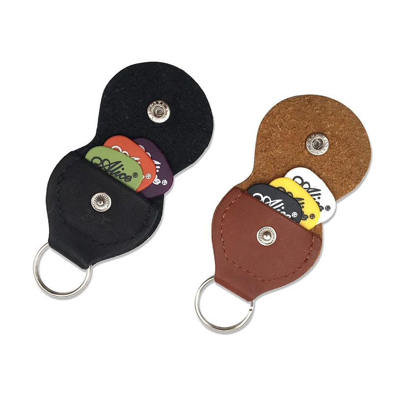 1PC Guitar Pick Bag with Random 3 Picks Set Black/Brown Pick Holder Bags Available Pick Storage Keychain Guitar Accessories ZYF﻿