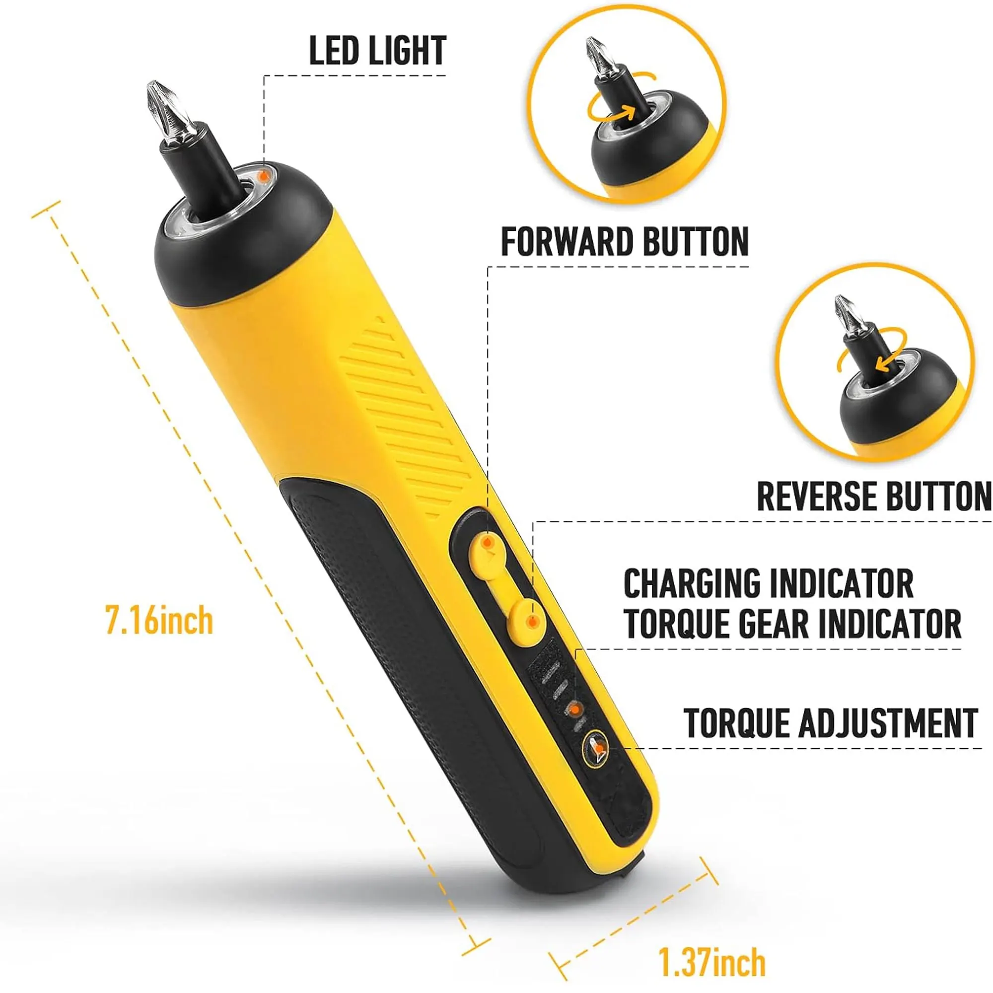 3.6V Electric Screwdriver, Cordless Screwdriver Kit, with Electric Screwdriver Bits Kit, LED Flashlights, Bit Holders and Storag