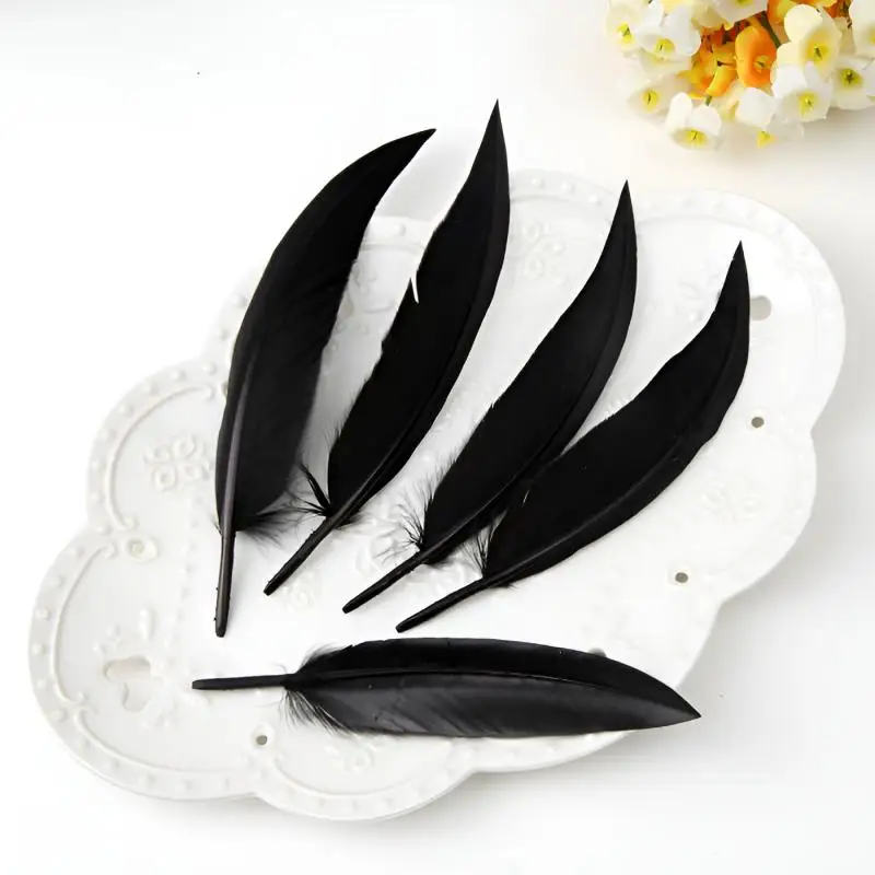 9-15 سنتيمتر الأسود أوزة الريش السائبة 50 قطعة طويلة كبيرة الديكور بلوماس صغيرة للحرف كرنفال زهرة القبعات قطع زينة صور #5