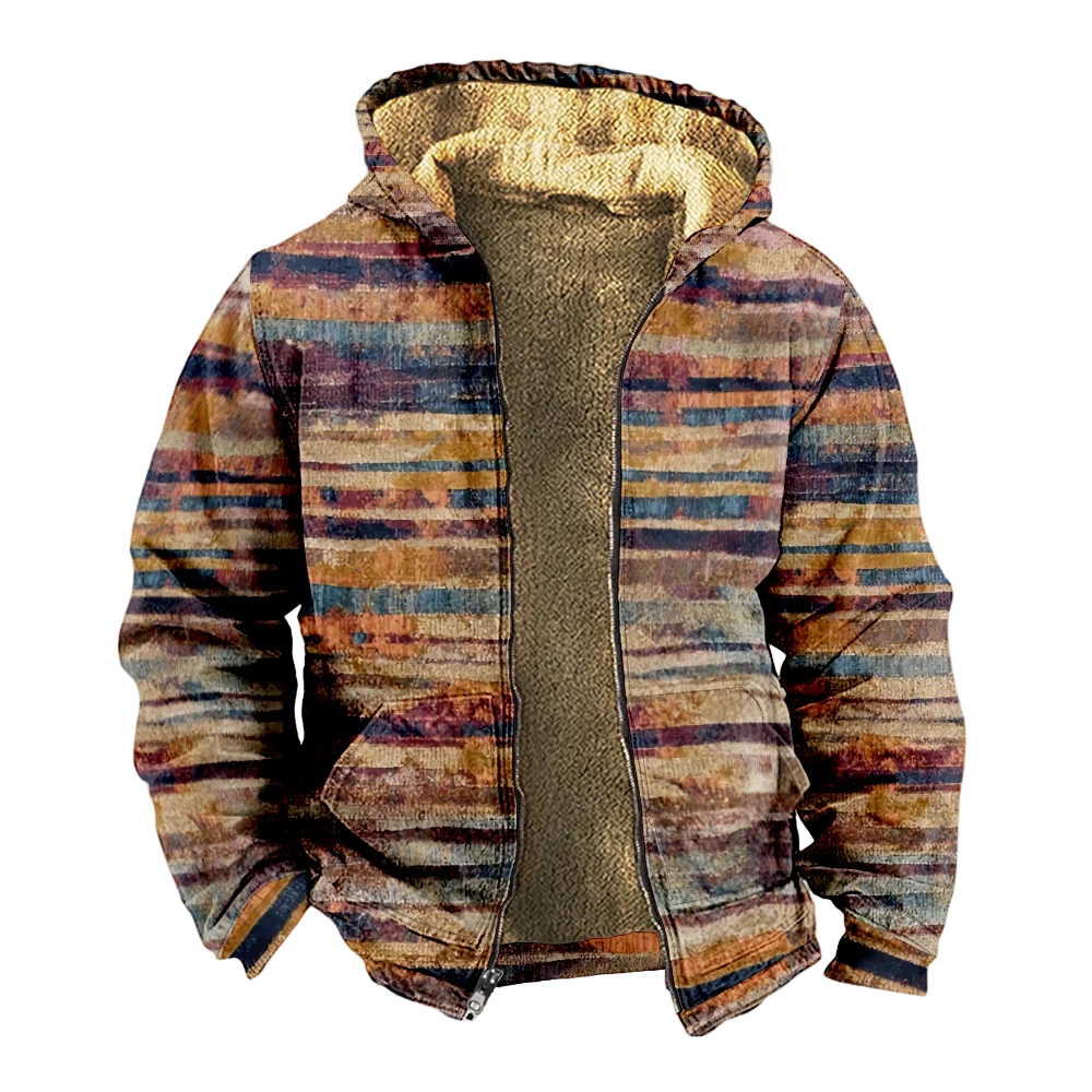 Abrigos de chaquetas de invierno para hombre, abrigo de ropa de algodón con patrón de rayas mixtas Vintage, CASUAL deportivo elegante