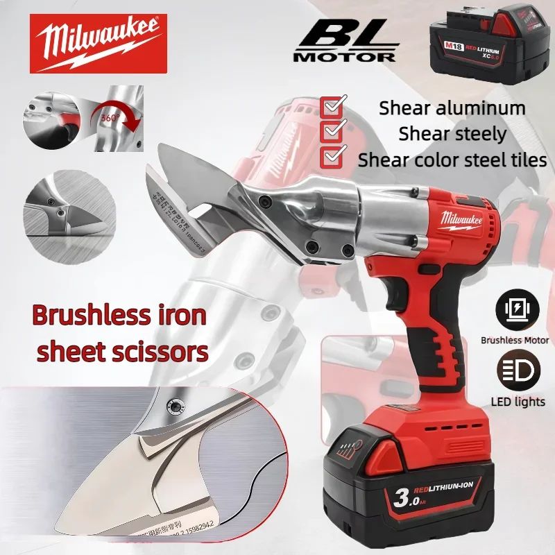 

Milwaukee Electric Iron Scissor Cordless Metal Shear 400W Brushless Tin snips 2 Variable Speed with LED Light 18v Power Tools