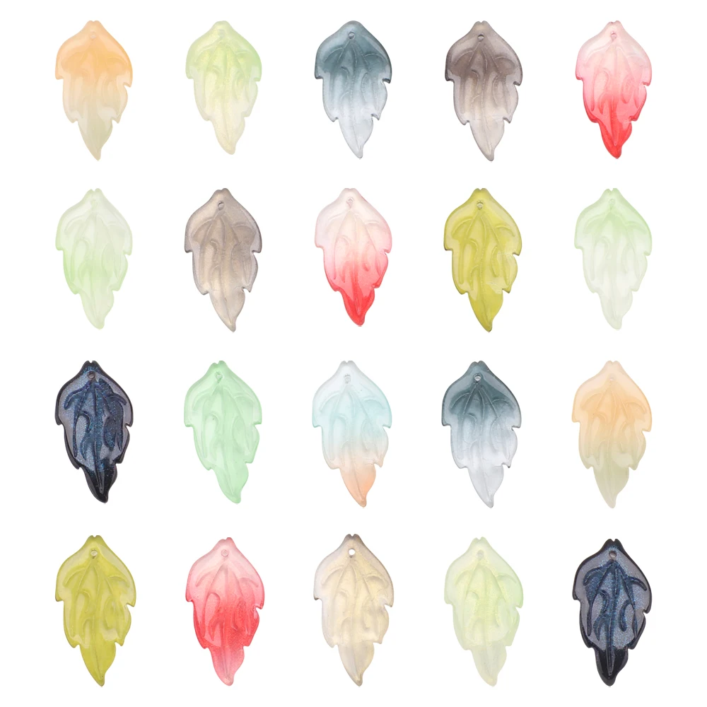 20Pcs 16x30mm Glazed Leaf Shape Petal Crystal Glass Loose Wing Pendants Beads for Jewelry Making Hairpin DIY Crafts Accessories