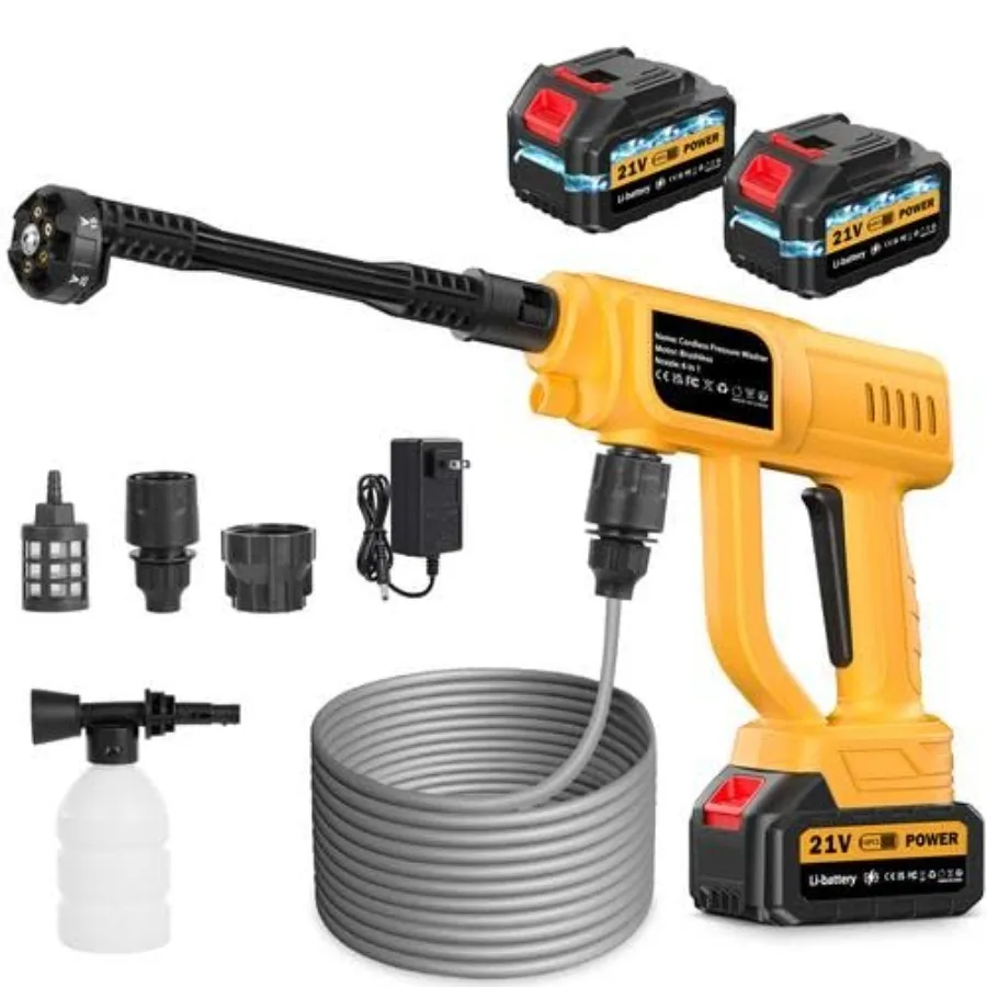 

Cordless Pressure Washer Gun for Vehicle Driveway Deck, ABS Plastic Black, 120Bar/1700PSI with 3.0Ah Dual Batteries Charger, 6-
