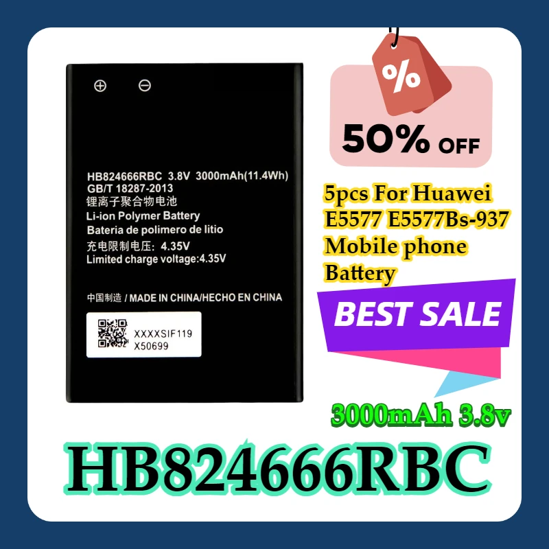 

5pcs For Huawei E5577 E5577Bs-937 Mobile phone HB824666RBC Battery 3000mAh