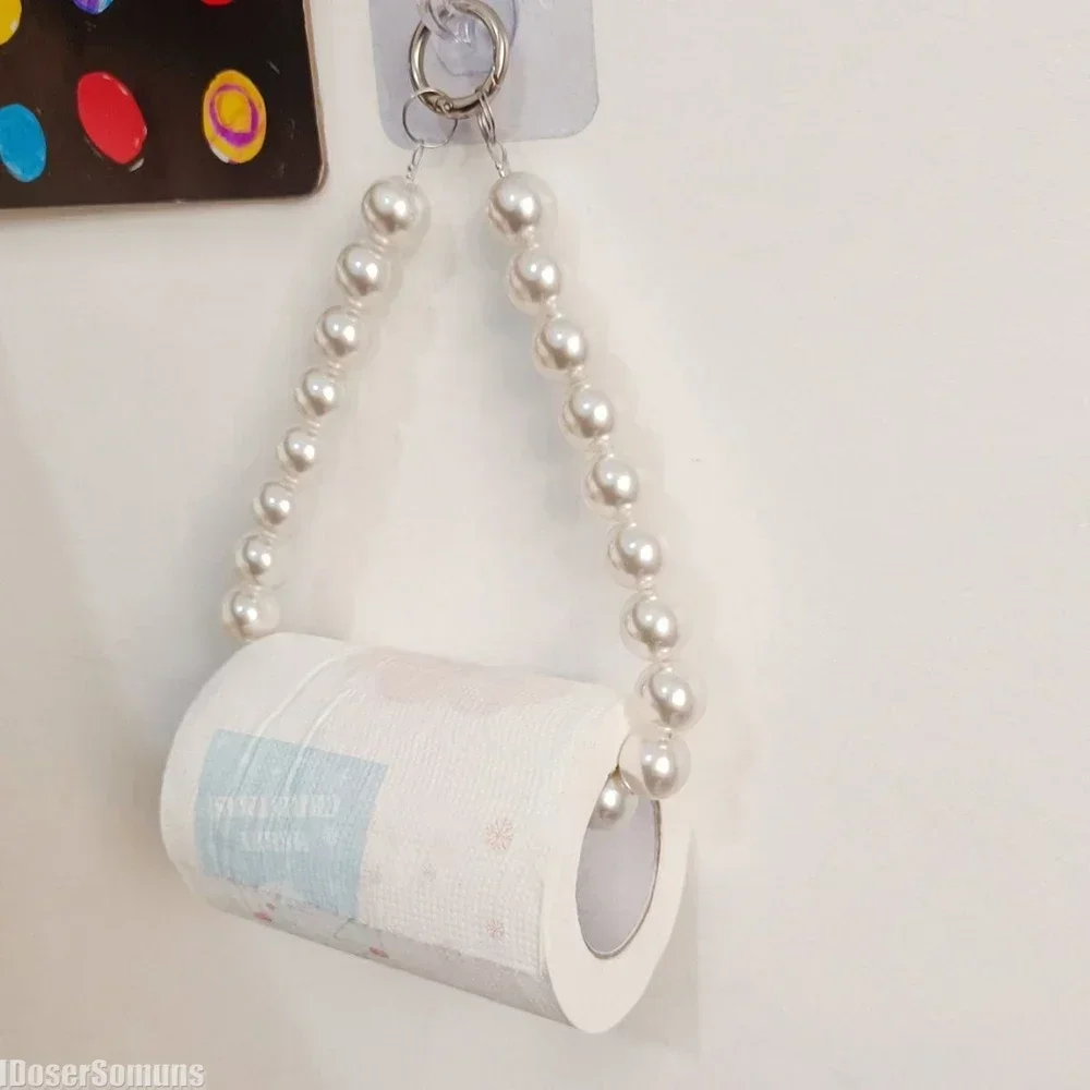 Pearl Hanging Beaded Holder Toilet Paper Holder Phone Chain Multifunctional Storage Paper Box Home Decoration Accessories Tissue