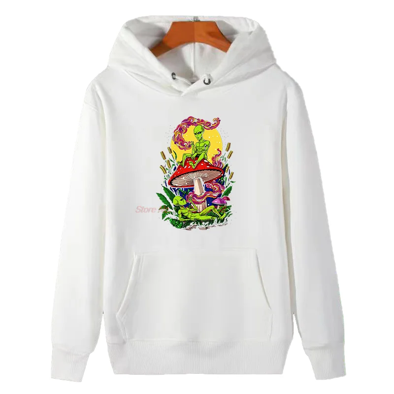 Fashion Winter Essentials Thick Sweater Funny Alien Print Tops Graphic Hooded Sweatshirts Suitable For All Ages Male Clothes